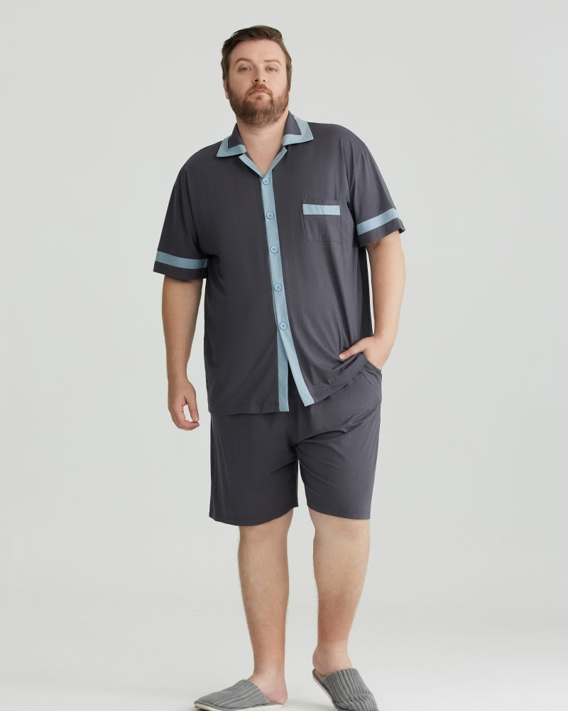 Gray Contrast Trim RC Modal Short Sleeves pajamas Set with 5A Antibacterial Fabric