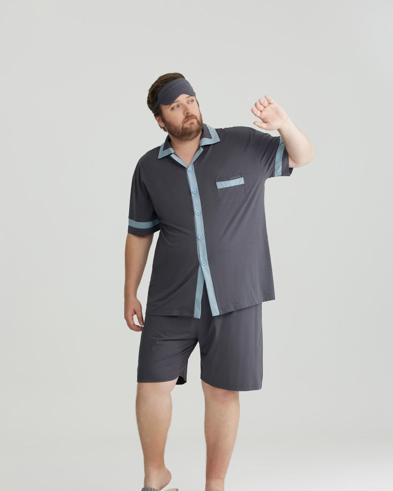 Gray Contrast Trim RC Modal Short Sleeves pajamas Set with 5A Antibacterial Fabric