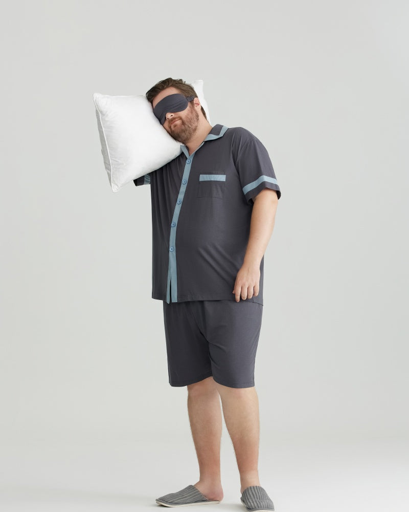 Gray Contrast Trim RC Modal Short Sleeves pajamas Set with 5A Antibacterial Fabric
