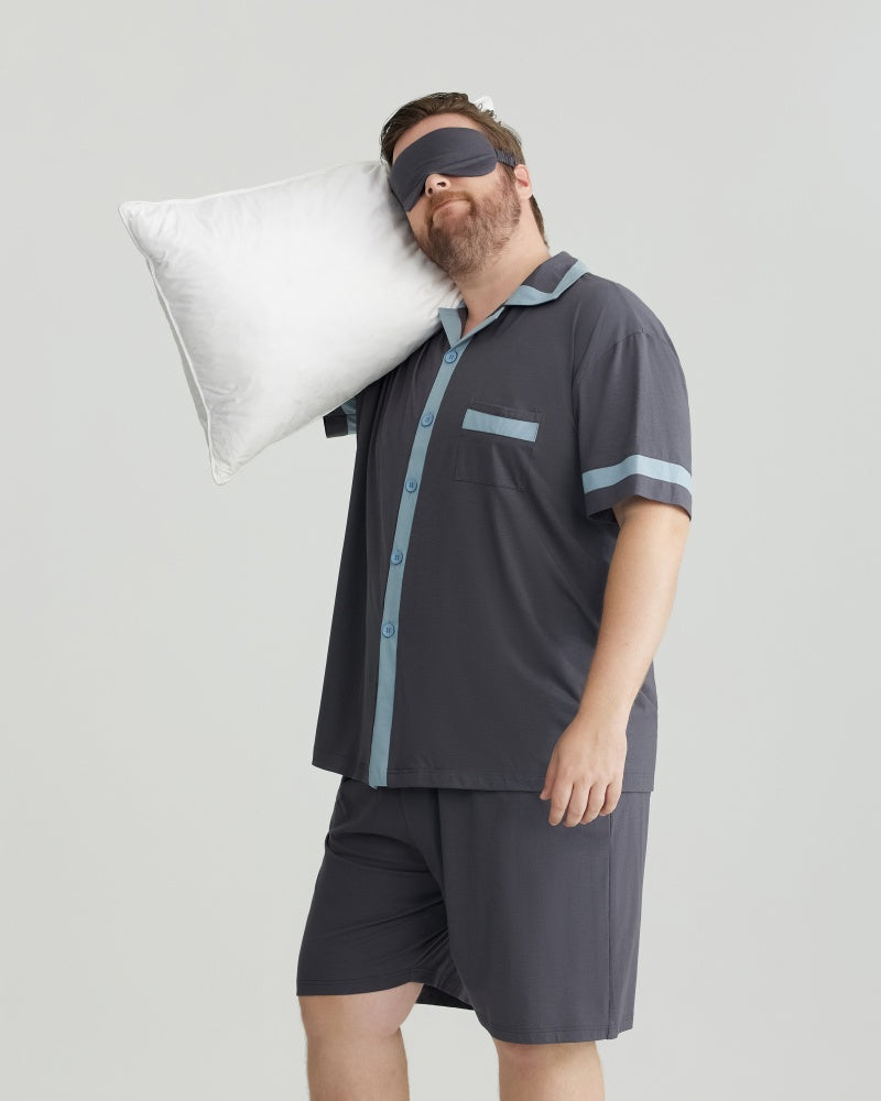 Gray Contrast Trim RC Modal Short Sleeves pajamas Set with 5A Antibacterial Fabric