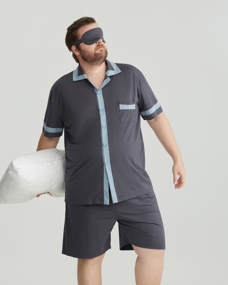 Gray Contrast Trim RC Modal Short Sleeves pajamas Set with 5A Antibacterial Fabric