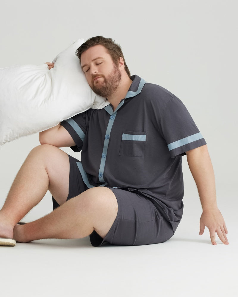 Gray Contrast Trim RC Modal Short Sleeves pajamas Set with 5A Antibacterial Fabric