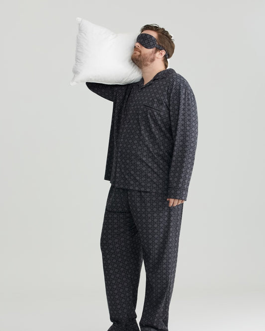 Gray Checkered Pattern RC Modal Long Sleeves Pajamas Set