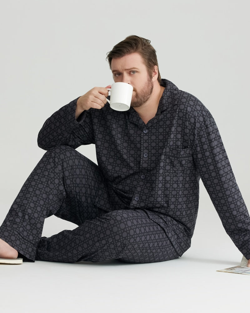 Gray Checkered Pattern RC Modal Long Sleeves Pajamas Set