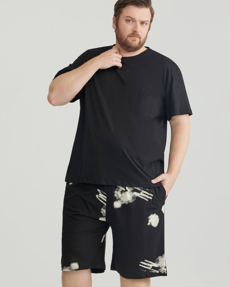Ultra Soft 100% Cotton Black Solid Top & Printed Shorts Pajamas Set