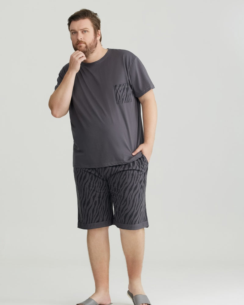 Silky-soft Combed Cotton Charcoal Wavy Short Sleeves Pajamas Set