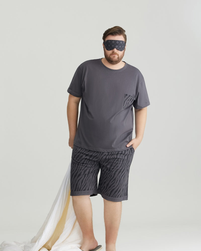 Silky-soft Combed Cotton Charcoal Wavy Short Sleeves Pajamas Set