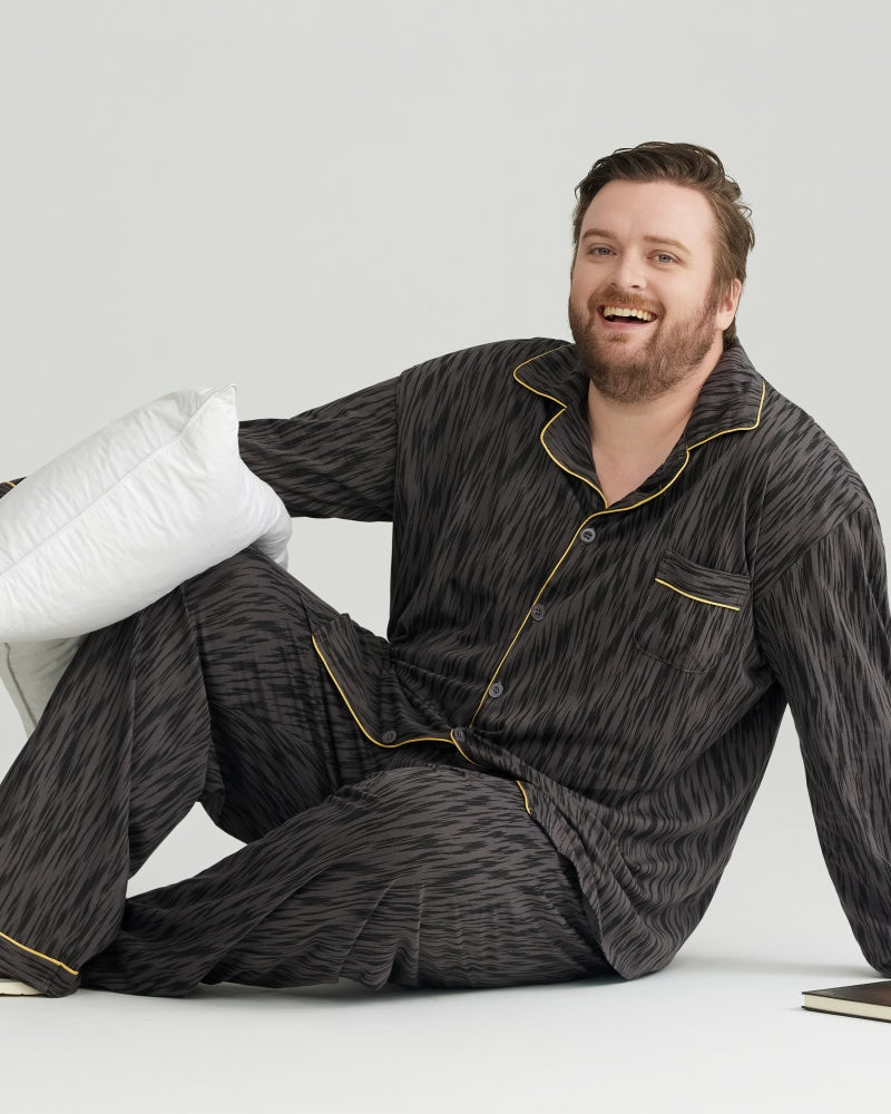 Charcoal Wavy Ultra-Soft 100% Cotton Long Sleeves Pajamas Set