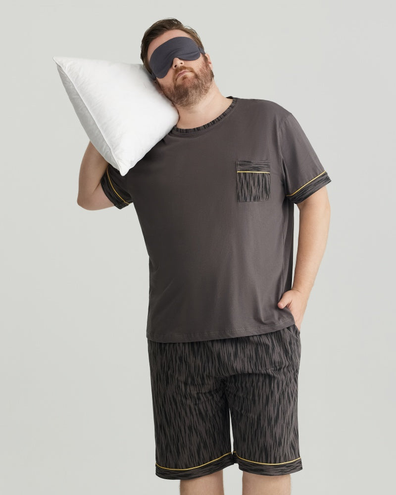 Ultra Soft 100% Cotton Charcoal Solid Top & Wavy Shorts Pajamas Set