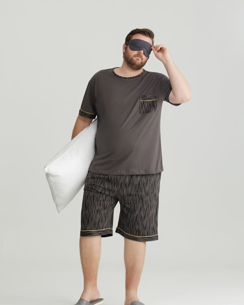 Ultra Soft 100% Cotton Charcoal Solid Top & Wavy Shorts Pajamas Set