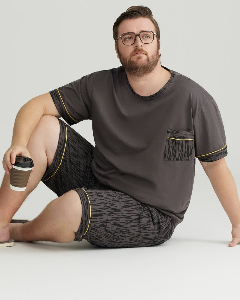 Ultra Soft 100% Cotton Charcoal Solid Top & Wavy Shorts Pajamas Set