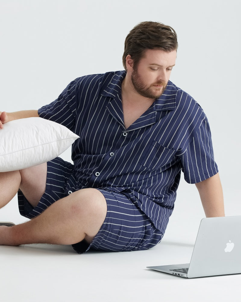 Ultra Soft 100% Cotton Deep Blue Stripes Pajamas Set