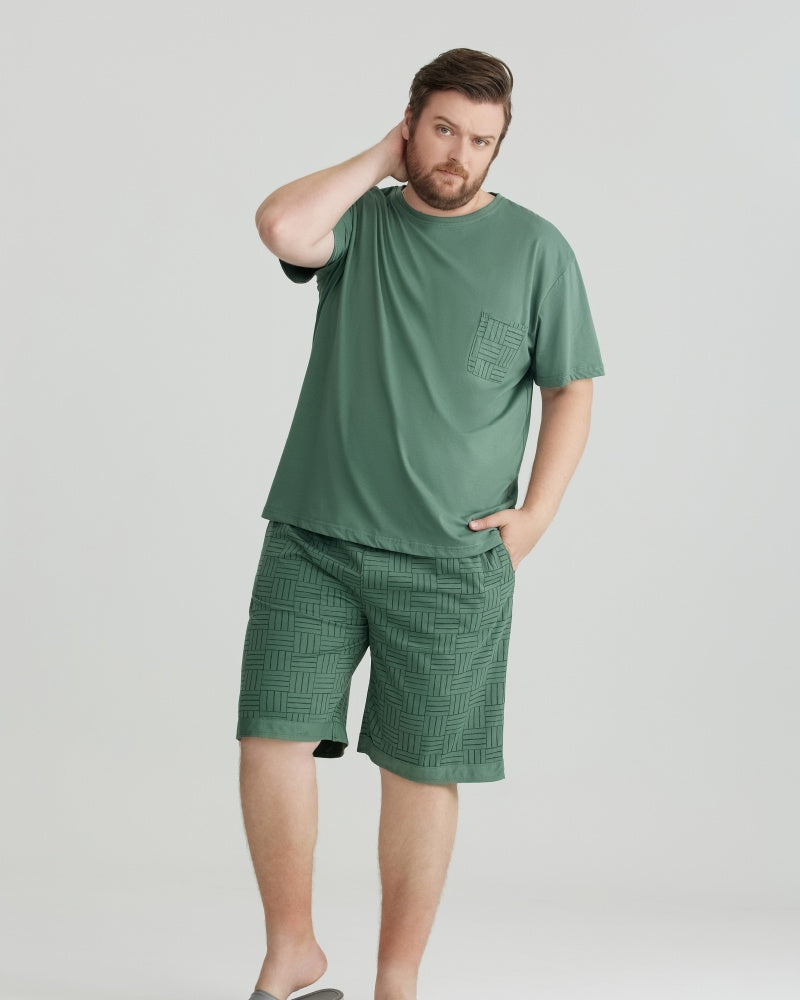 Silky-soft Combed Cotton Green Short Sleeves Pajamas Set