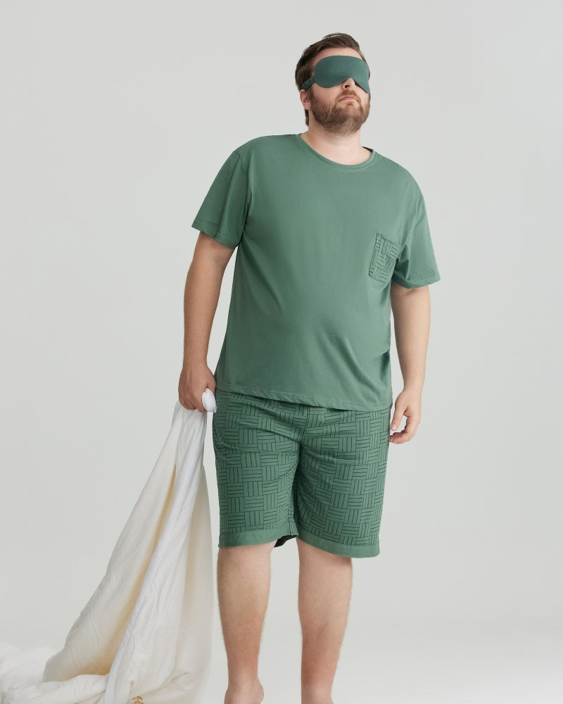 Silky-soft Combed Cotton Green Short Sleeves Pajamas Set