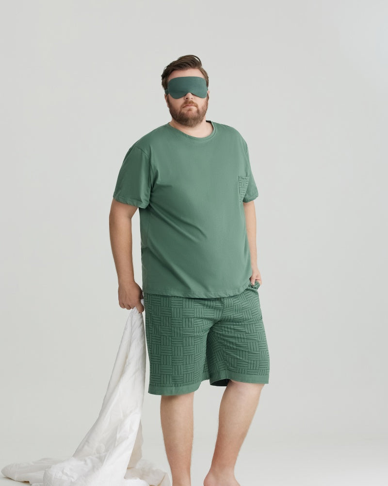 Silky-soft Combed Cotton Green Short Sleeves Pajamas Set