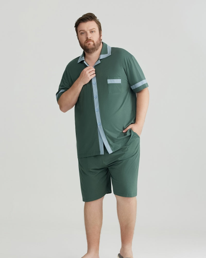 Green Contrast Trim RC Modal pajamas Set with 5A Antibacterial Fabric