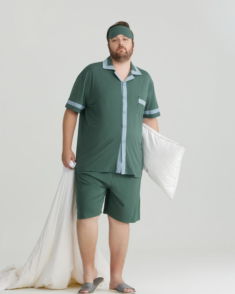 Green Contrast Trim RC Modal pajamas Set with 5A Antibacterial Fabric