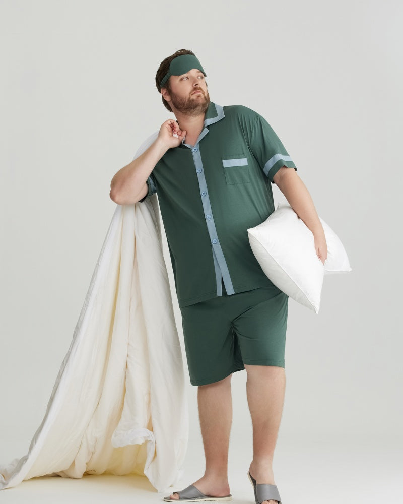 Green Contrast Trim RC Modal pajamas Set with 5A Antibacterial Fabric