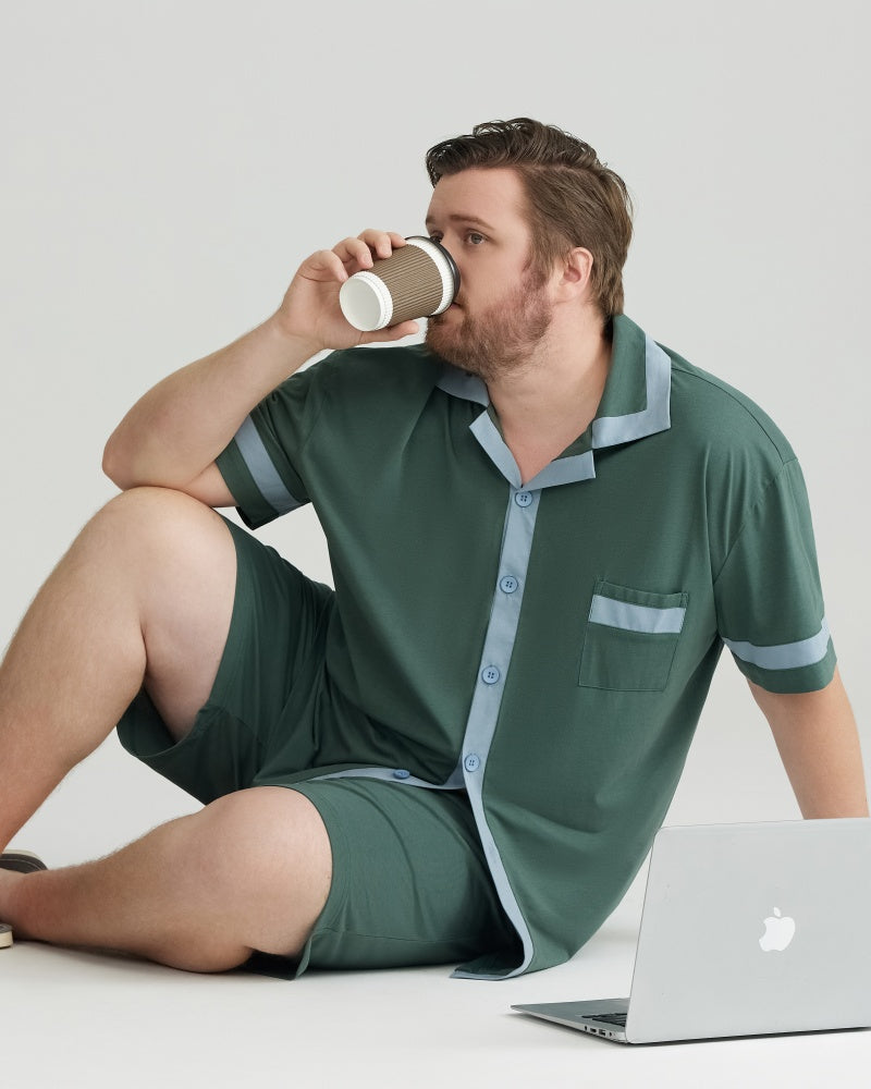Green Contrast Trim RC Modal pajamas Set with 5A Antibacterial Fabric