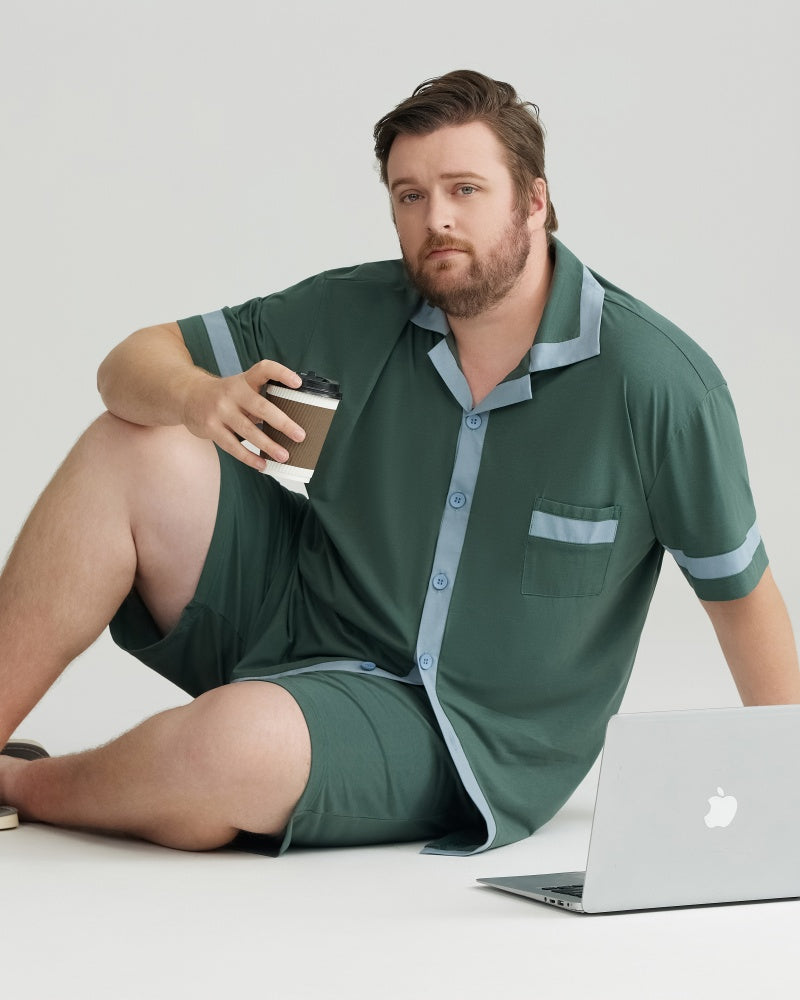 Green Contrast Trim RC Modal pajamas Set with 5A Antibacterial Fabric