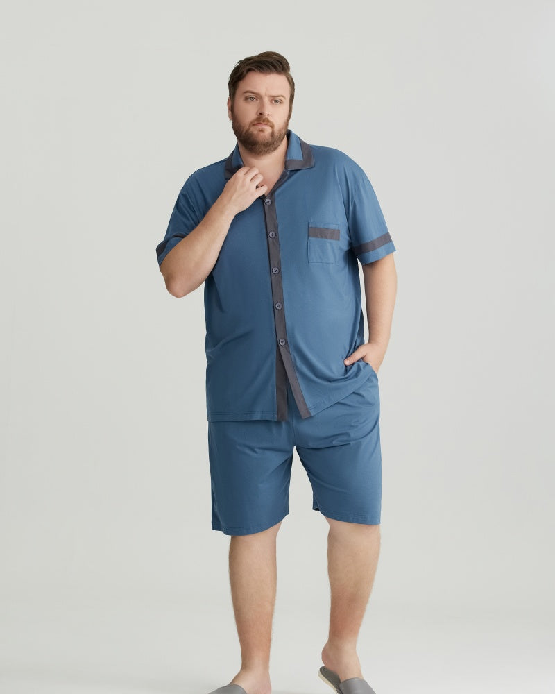 Deep Blue Contrast Trim RC Modal pajamas Set with 5A Antibacterial Fabric