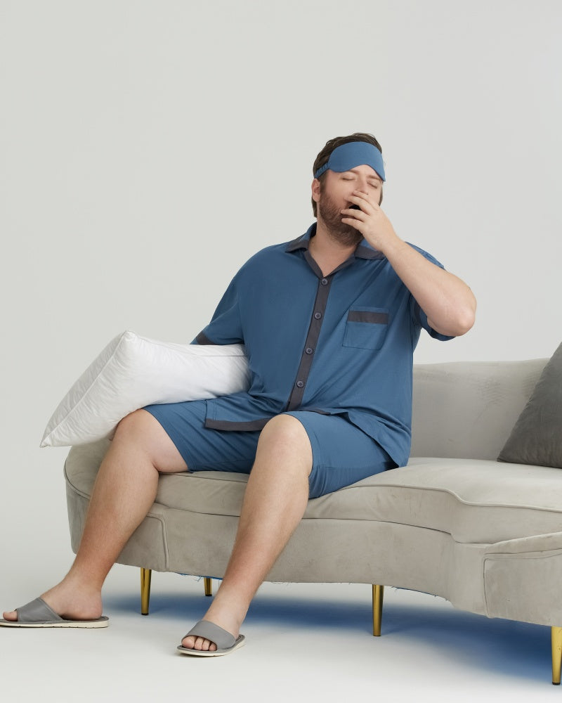 Deep Blue Contrast Trim RC Modal pajamas Set with 5A Antibacterial Fabric