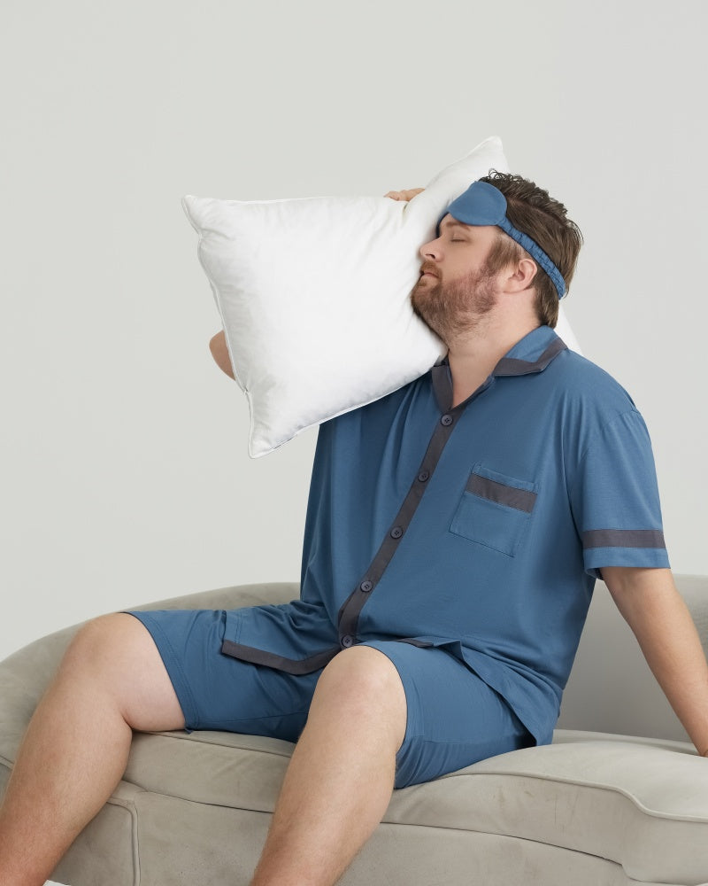 Deep Blue Contrast Trim RC Modal pajamas Set with 5A Antibacterial Fabric