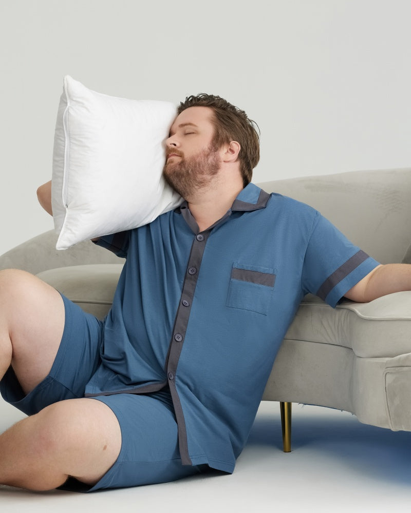Deep Blue Contrast Trim RC Modal pajamas Set with 5A Antibacterial Fabric