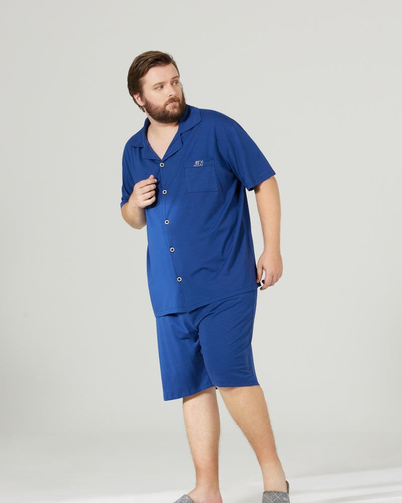 RC Modal Antimicrobial Protection Royal Blue Collared Pajamas Set