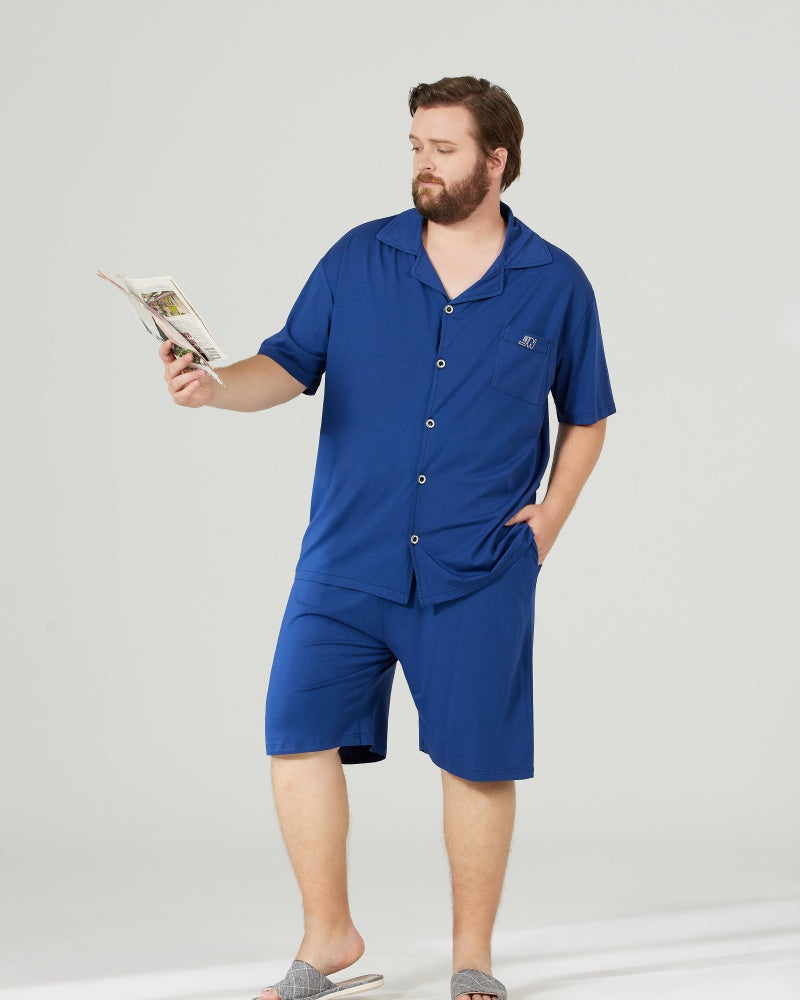 RC Modal Antimicrobial Protection Royal Blue Collared Pajamas Set
