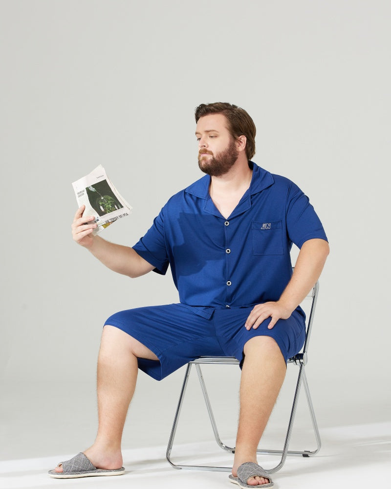RC Modal Antimicrobial Protection Royal Blue Collared Pajamas Set