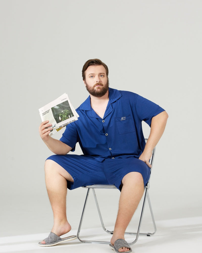 RC Modal Antimicrobial Protection Royal Blue Collared Pajamas Set