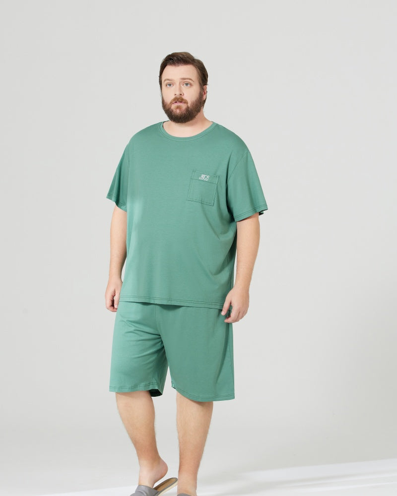 RC Modal Antimicrobial Protection Green Round Neck Pajamas Set