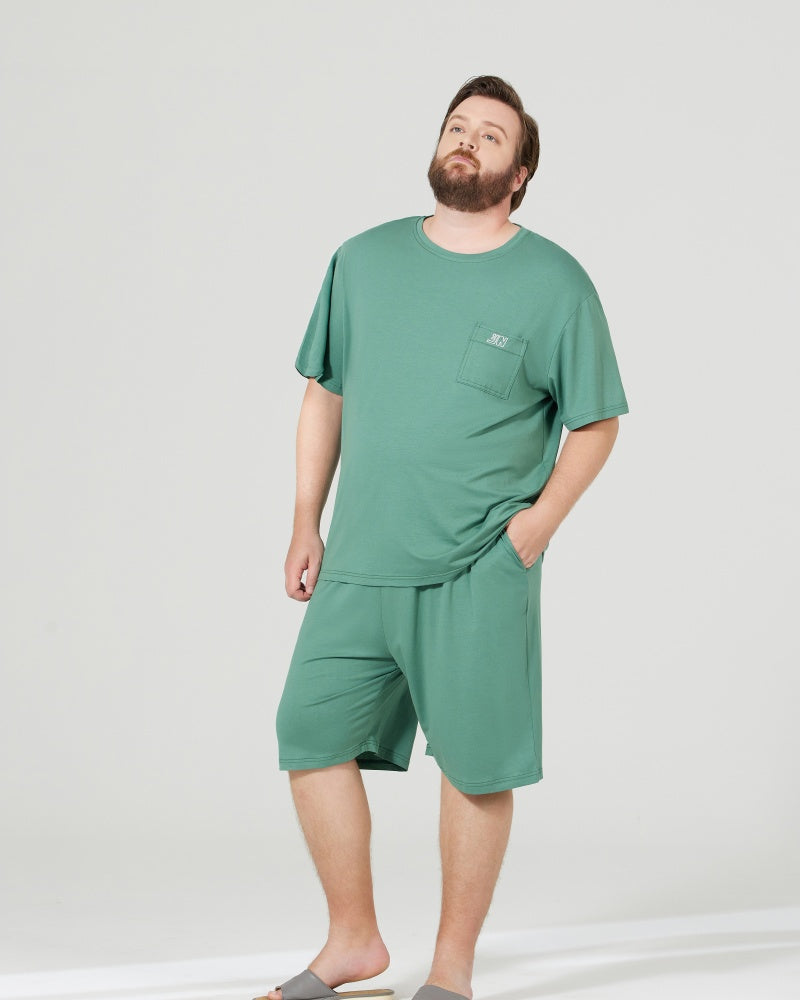 RC Modal Antimicrobial Protection Green Round Neck Pajamas Set
