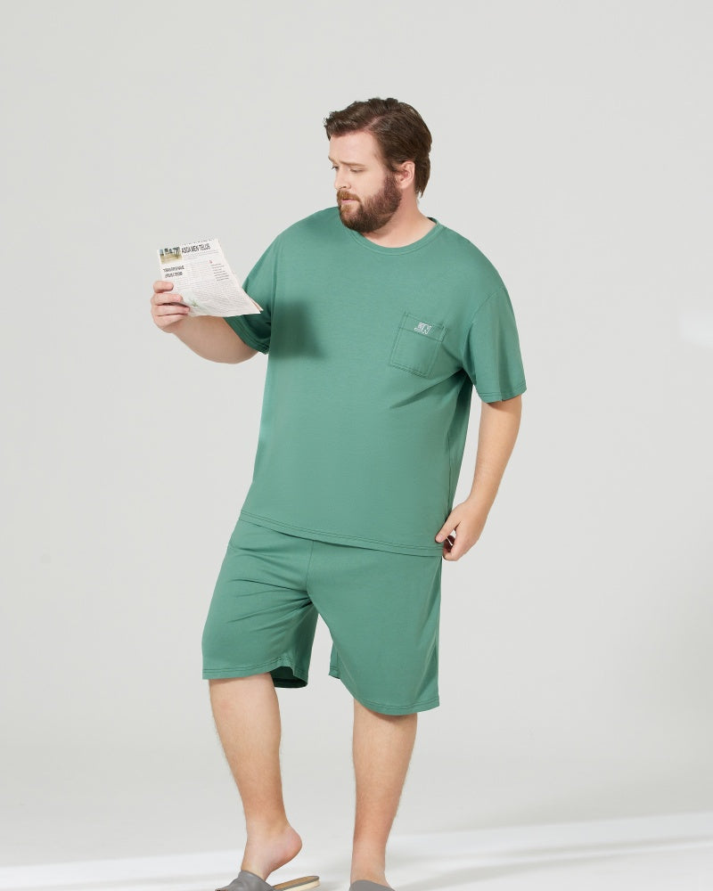 RC Modal Antimicrobial Protection Green Round Neck Pajamas Set