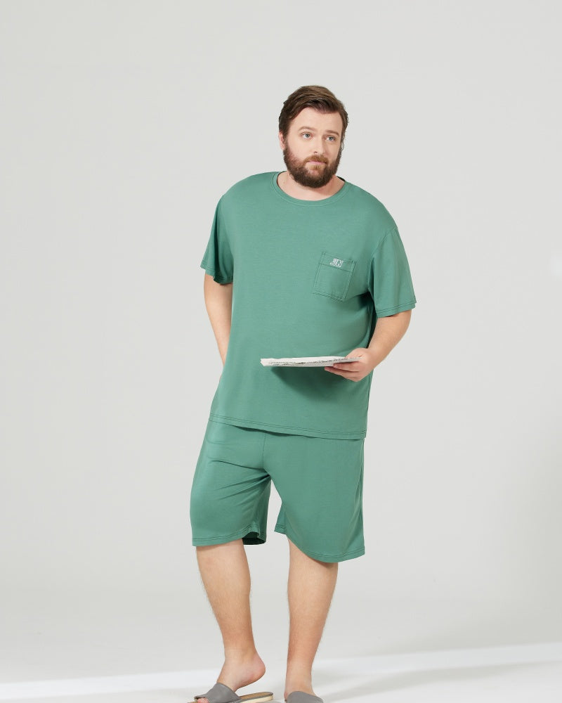 RC Modal Antimicrobial Protection Green Round Neck Pajamas Set