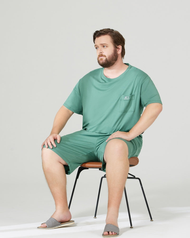 RC Modal Antimicrobial Protection Green Round Neck Pajamas Set