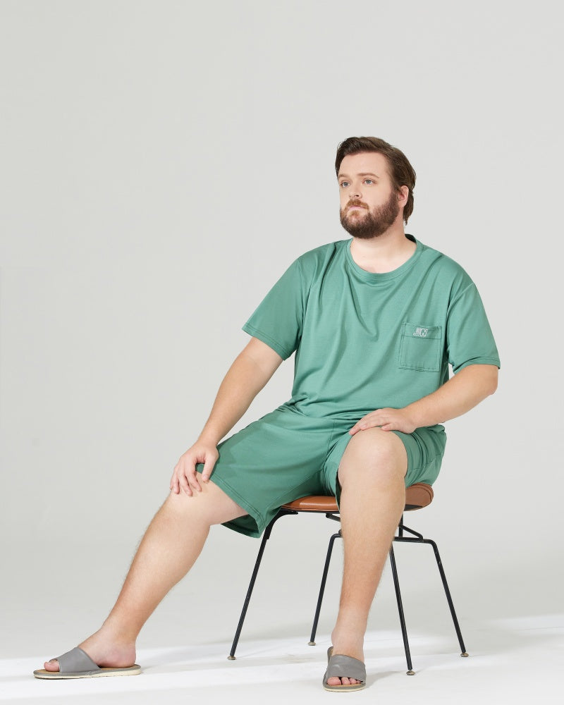 RC Modal Antimicrobial Protection Green Round Neck Pajamas Set