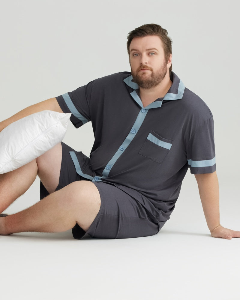 Gray Contrast Trim RC Modal Short Sleeves pajamas Set with 5A Antibacterial Fabric