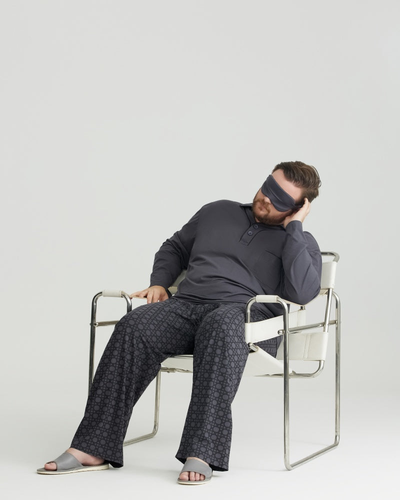 RC Modal Gray Solid Collared Top & Checkered Pants Long Sleeves Pajamas Set