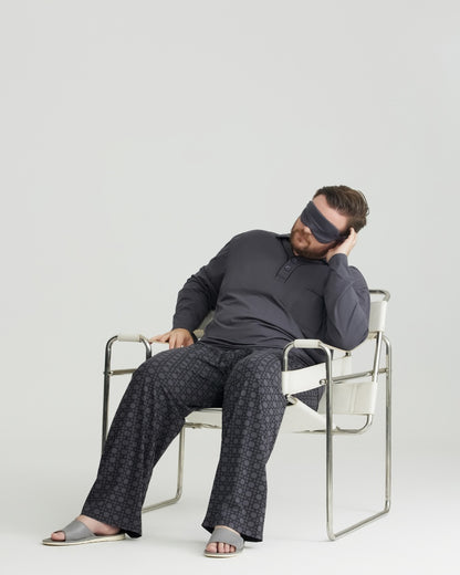 RC Modal Gray Solid Collared Top & Checkered Pants Long Sleeves Pajamas Set