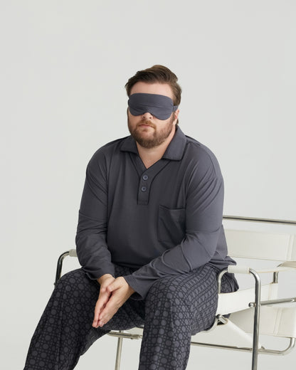 RC Modal Gray Solid Collared Top & Checkered Pants Long Sleeves Pajamas Set