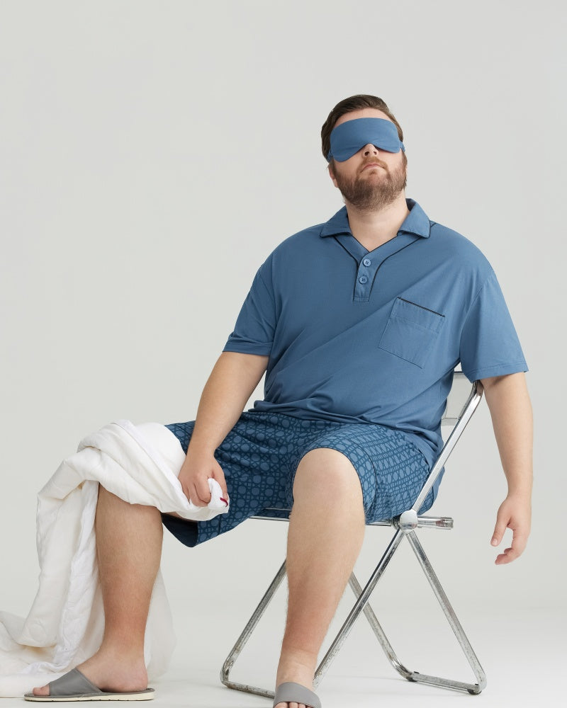 Blue Solid Top & Checkered Shorts RC Modal Pajama Set with Collar