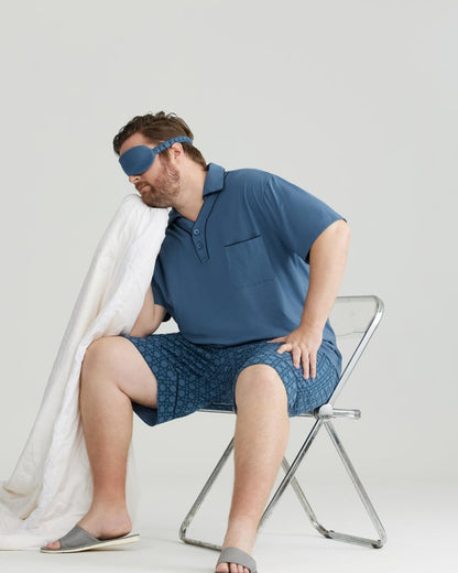 Blue Solid Top & Checkered Shorts RC Modal Pajama Set with Collar