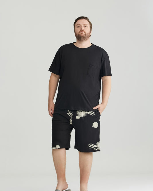 Ultra Soft 100% Cotton Black Solid Top & Printed Shorts Pajamas Set