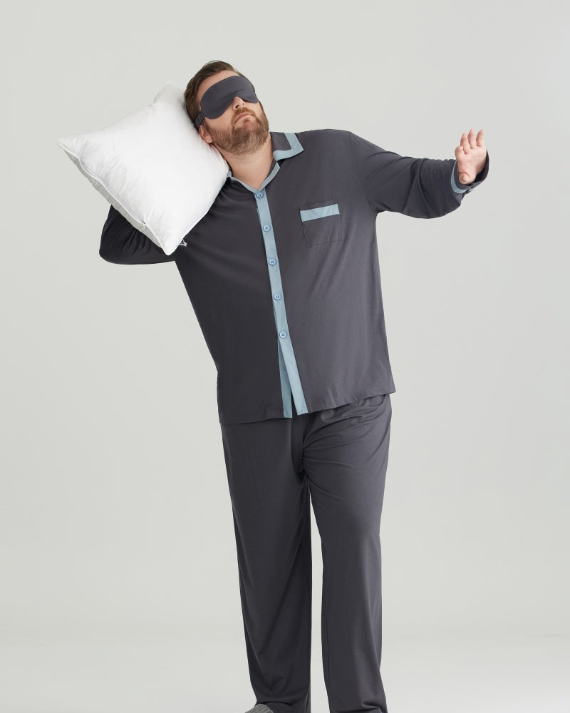 RC Modal Antimicrobial Protection Gray Contrast Trim Long Sleeves Pajamas Set