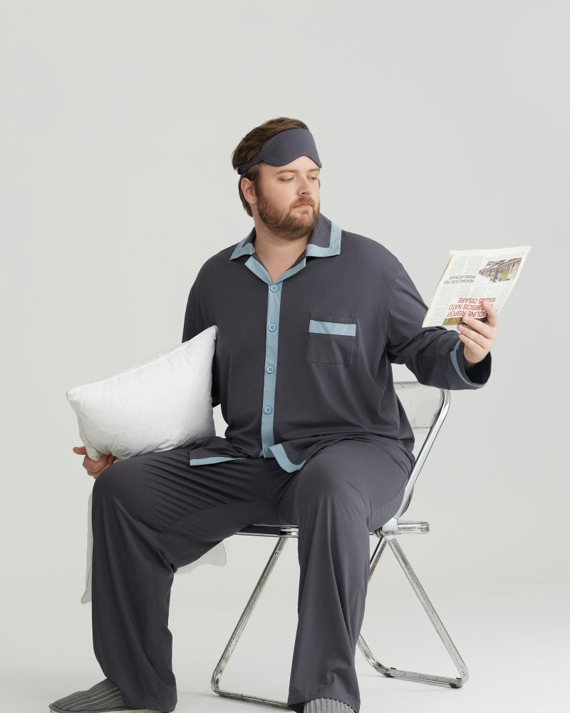 RC Modal Antimicrobial Protection Gray Contrast Trim Long Sleeves Pajamas Set