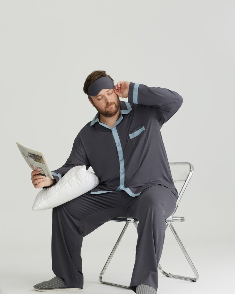 RC Modal Antimicrobial Protection Gray Contrast Trim Long Sleeves Pajamas Set