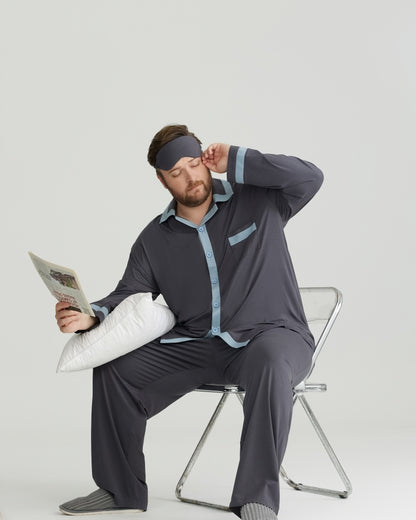 RC Modal Antimicrobial Protection Gray Contrast Trim Long Sleeves Pajamas Set