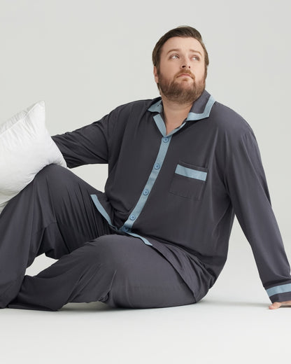 RC Modal Antimicrobial Protection Gray Contrast Trim Long Sleeves Pajamas Set